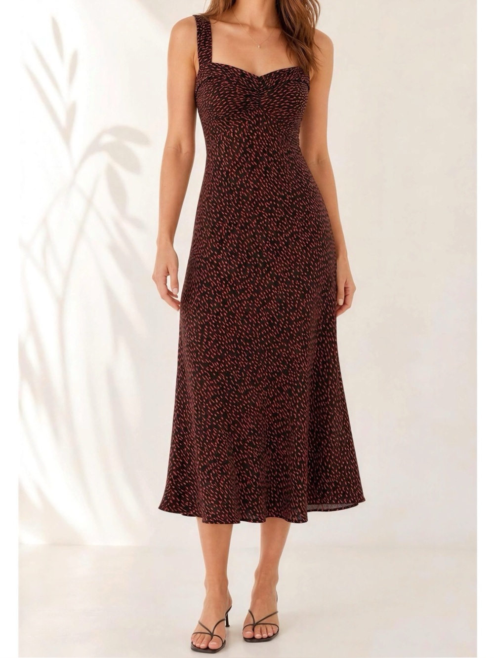 REFORMATION Tancy Midi Dress, French Kiss Black/Red, 0 (US)